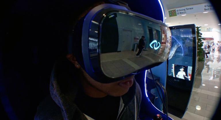 Someone wearing a VR headset.